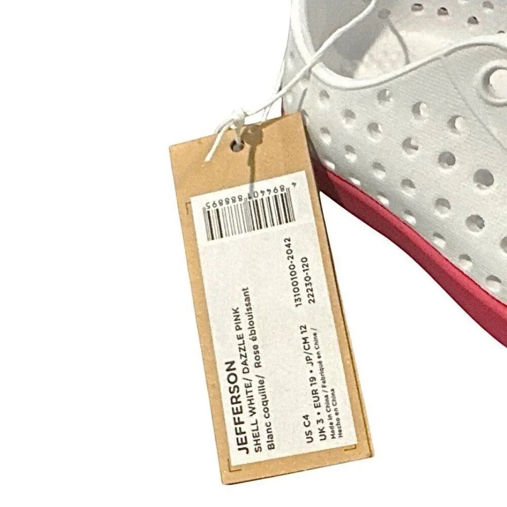 Native Jefferson Toddler Slip-On Water Shoes Shell White/Dazzle Pink C4 Lightwei